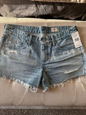 Ag Adriano Goldschmied Light Blue Distressed Denim Cutoff Shorts